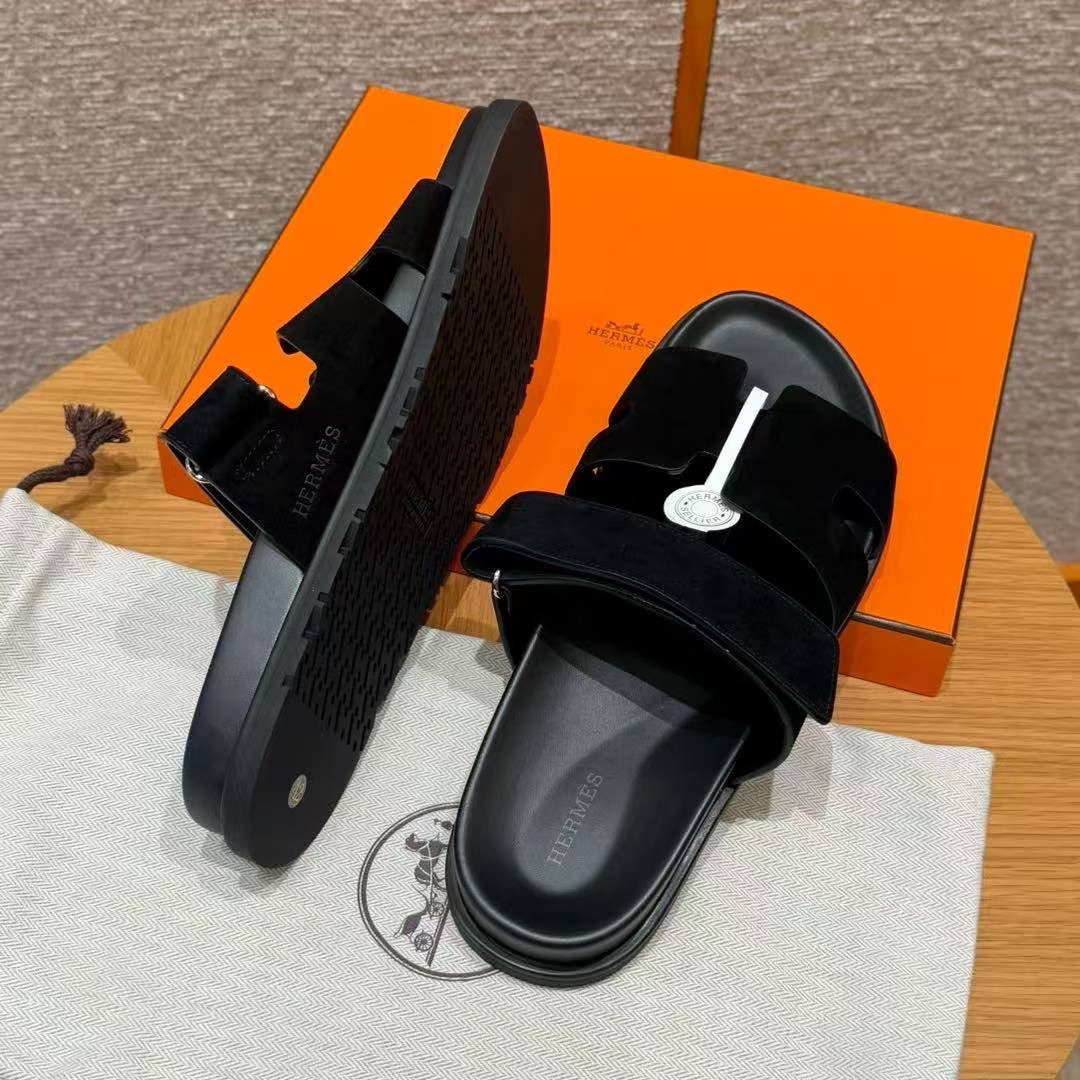 Hermes Chypre Sandal Men Techno-sandal Suede Goatskin Noir - Image 5