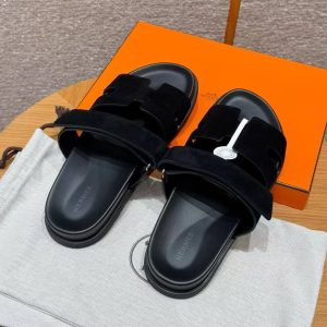 Hermes Chypre Sandal Men Techno-sandal Suede Goatskin Noir - Image 4