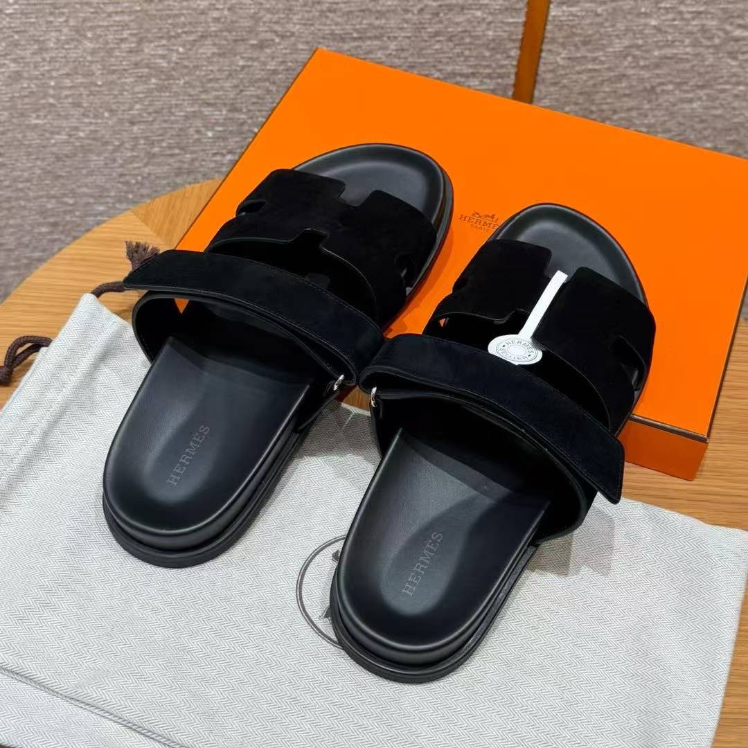Hermes Chypre Sandal Men Techno-sandal Suede Goatskin Noir - Image 4