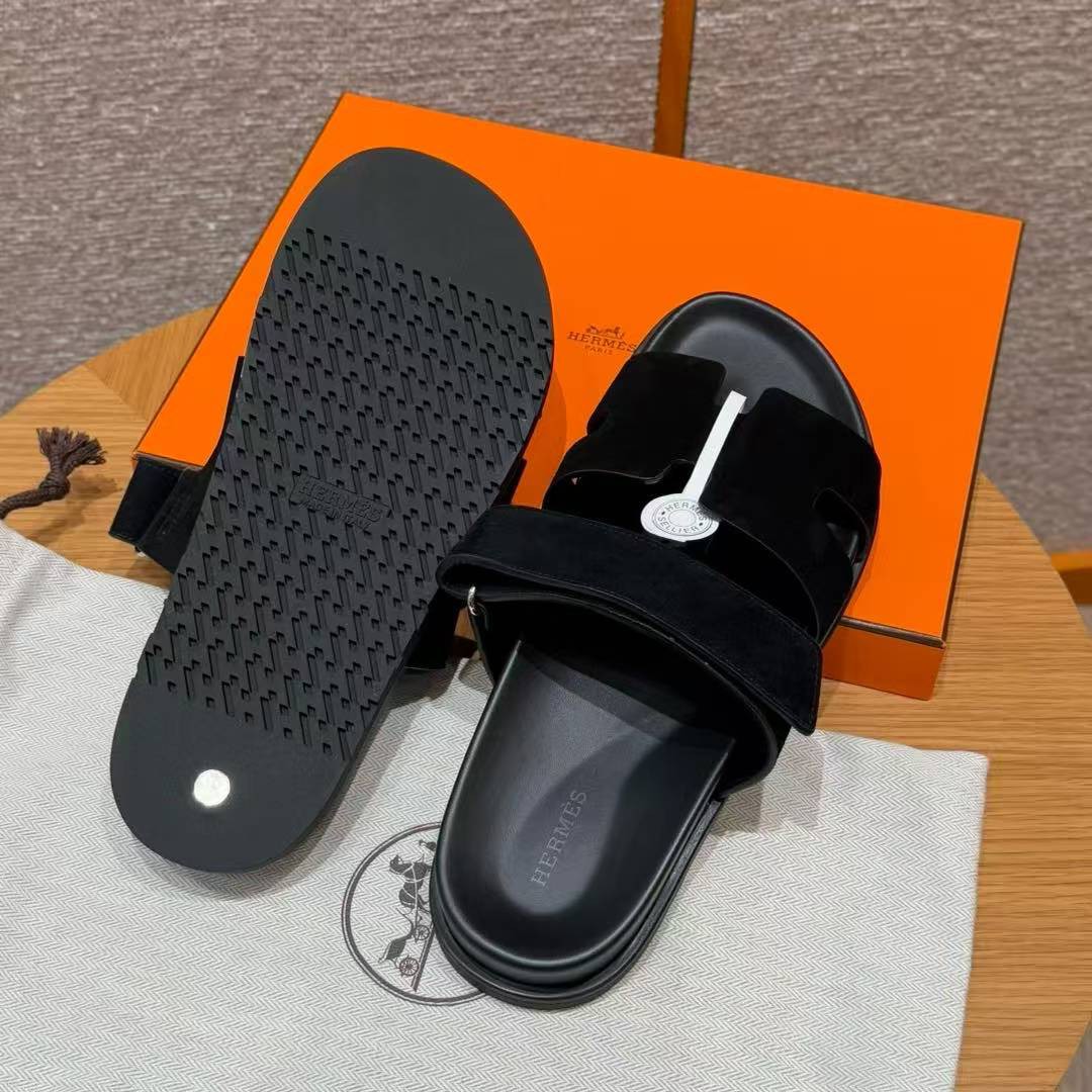 Hermes Chypre Sandal Men Techno-sandal Suede Goatskin Noir - Image 3