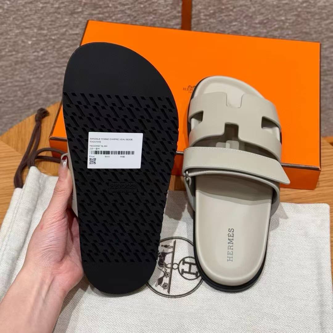 Hermes Chypre Sandal Women Techno-sandal Calfskin Esquisse Grey Beige H222299Z NL345 - Image 15