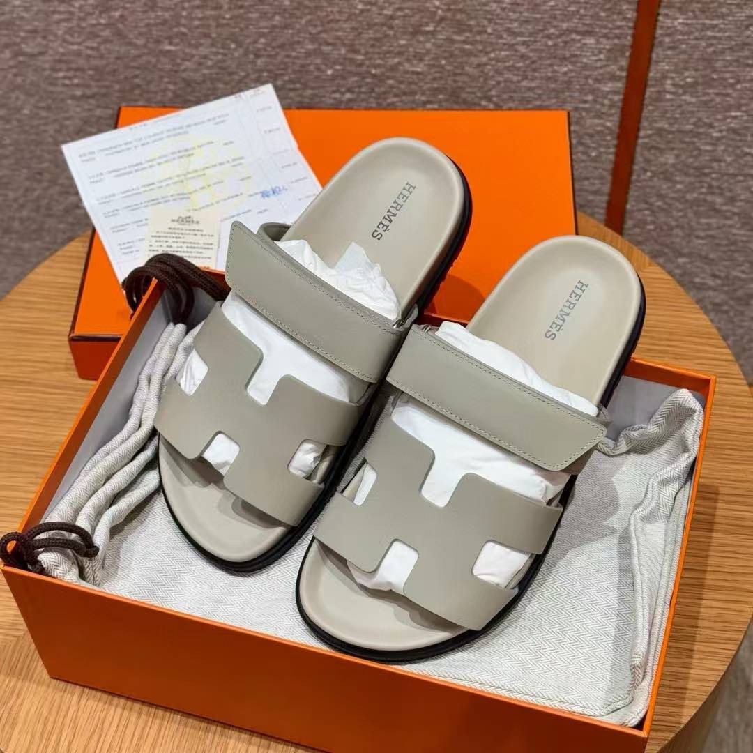 Hermes Chypre Sandal Women Techno-sandal Calfskin Esquisse Grey Beige H222299Z NL345 - Image 3