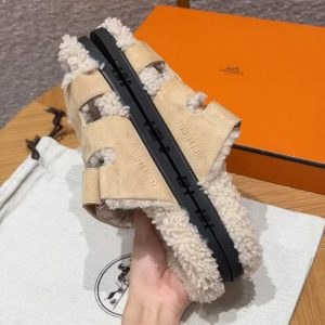 Hermes Chypre Sandal Women Techno-sandal Calfskin With Shearling Lining Cream-coloured Ecru - Image 10