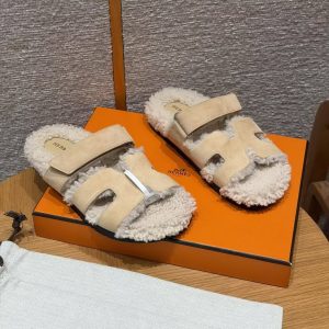 Hermes Chypre Sandal Women Techno-sandal Calfskin With Shearling Lining Cream-coloured Ecru - Image 7