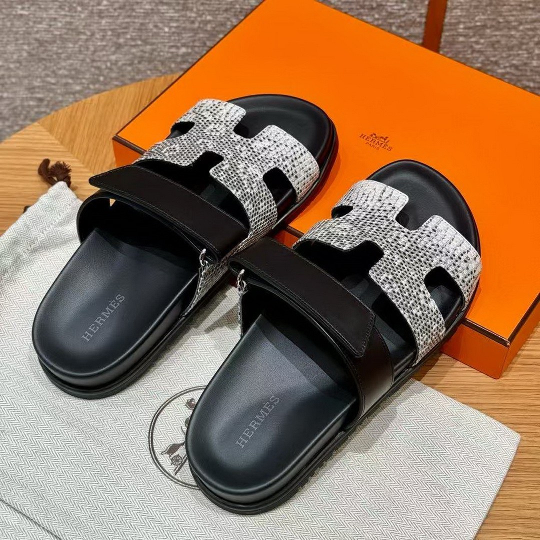 Hermes Chypre Sandal Women Techno-sandal Natura Lizard and Calfskin Ombre Noir H241255Z OM400 - Image 2