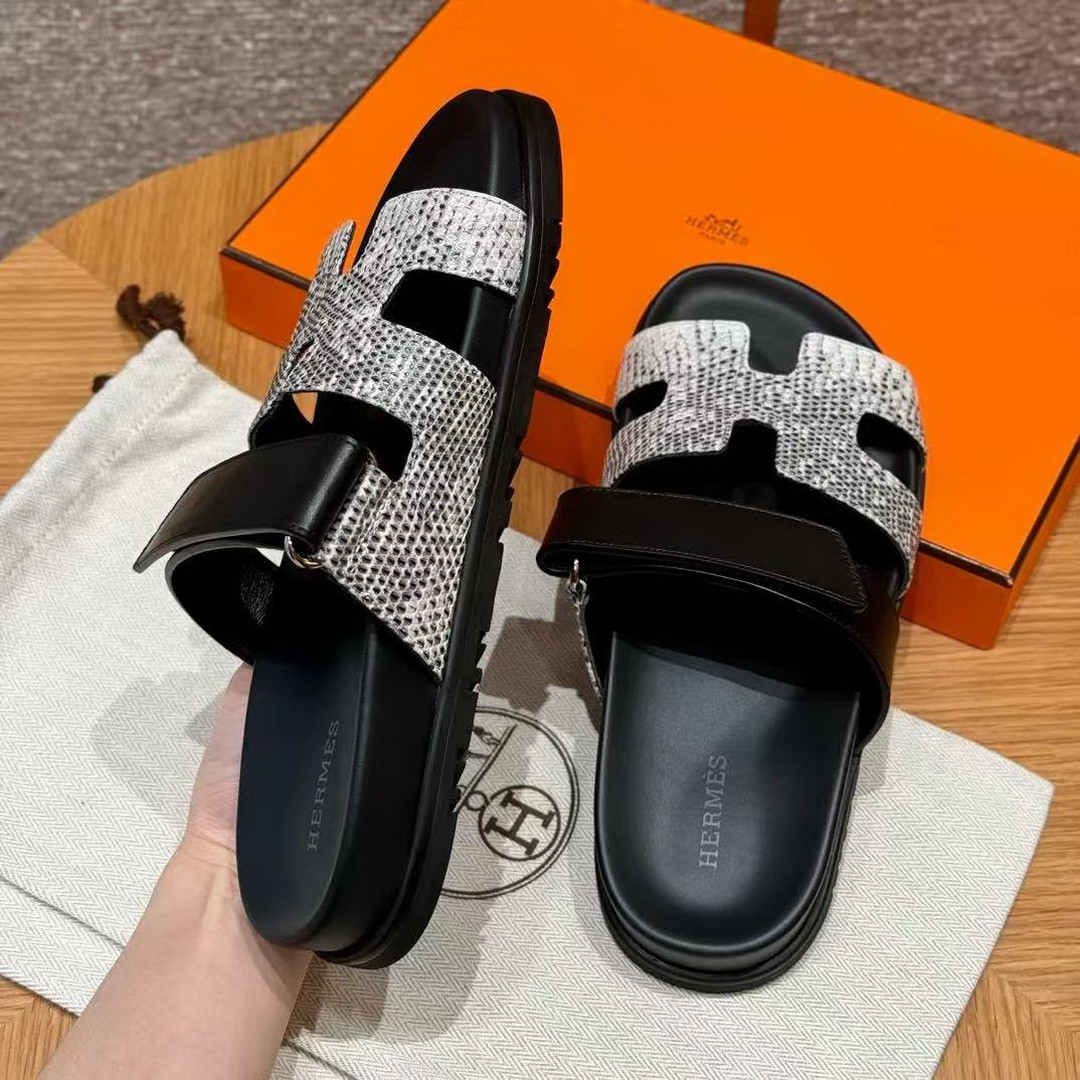 Hermes Chypre Sandal Women Techno-sandal Natura Lizard and Calfskin Ombre Noir H241255Z OM400 - Image 14