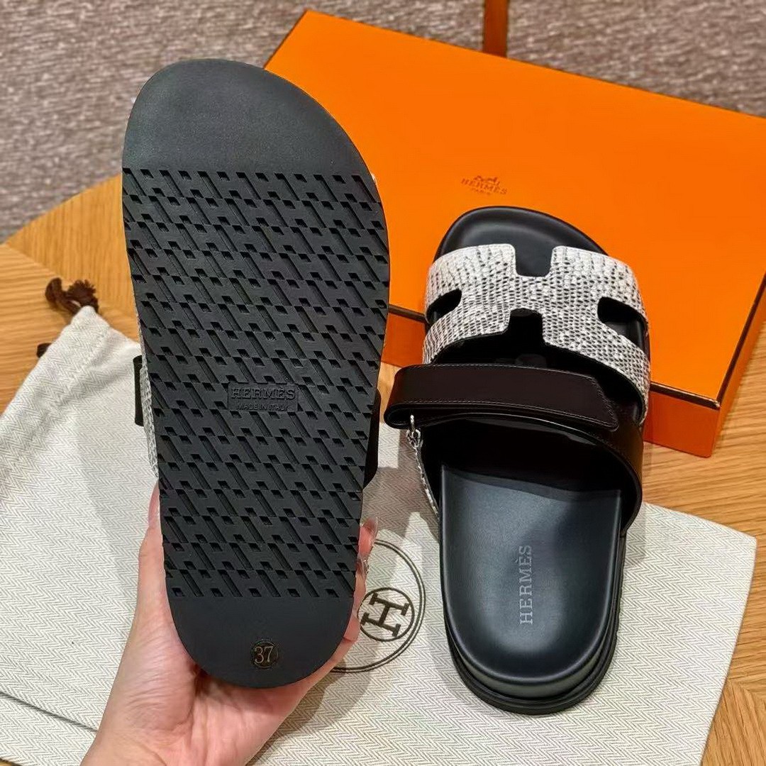 Hermes Chypre Sandal Women Techno-sandal Natura Lizard and Calfskin Ombre Noir H241255Z OM400 - Image 13