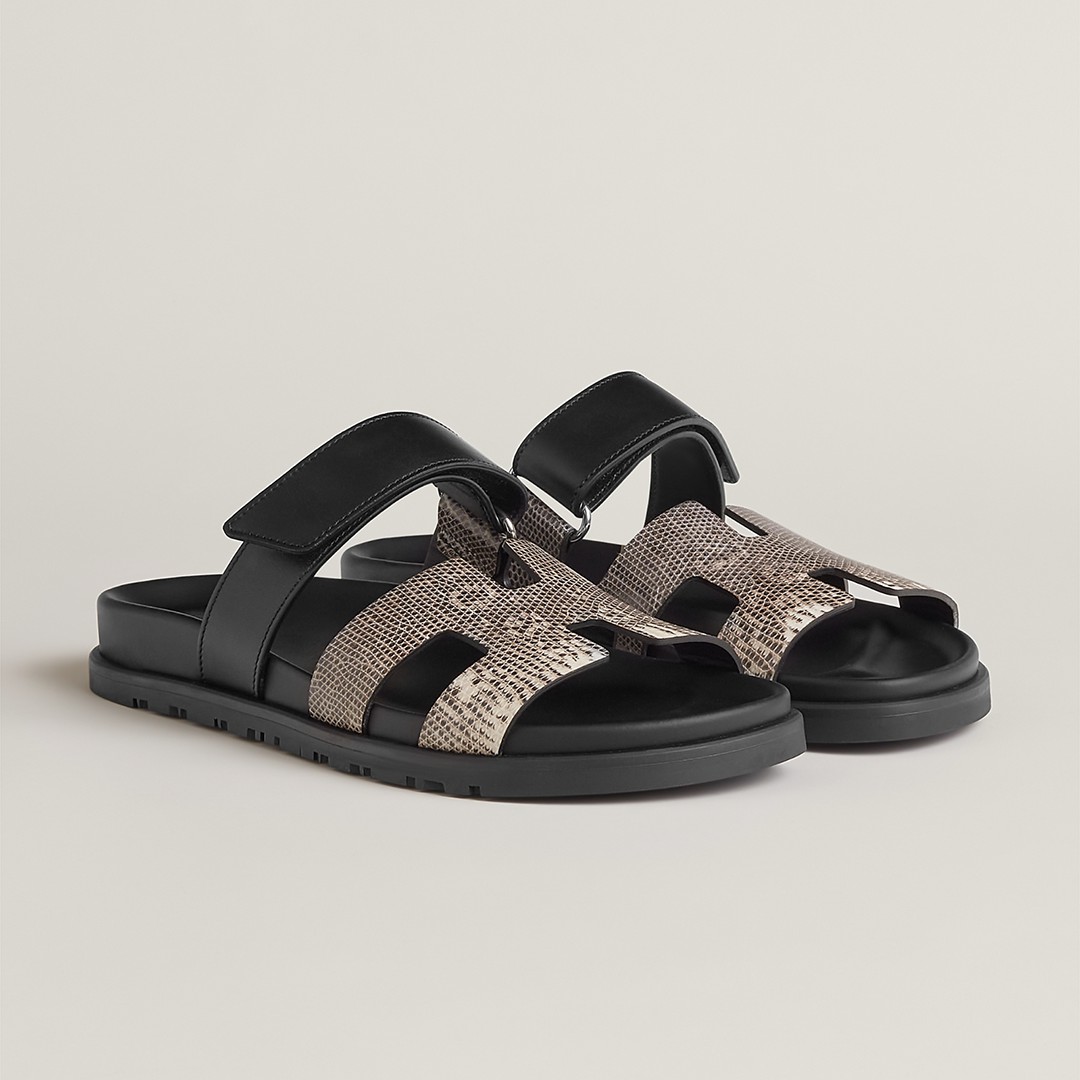 Hermes Chypre Sandal Women Techno-sandal Natura Lizard and Calfskin Ombre Noir H241255Z OM400