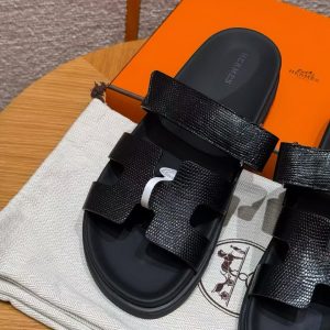 Hermes Chypre Sandal Women Techno-sandal Shiny Java Lizard Noir - Image 15