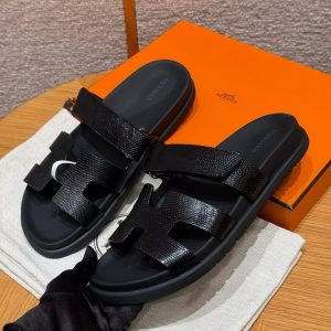 Hermes Chypre Sandal Women Techno-sandal Shiny Java Lizard Noir - Image 14