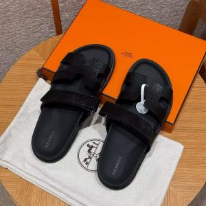 Hermes Chypre Sandal Women Techno-sandal Shiny Java Lizard Noir - Image 12
