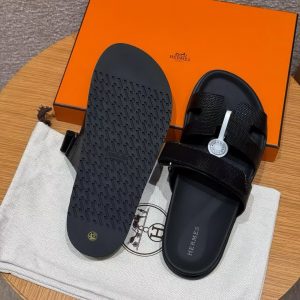 Hermes Chypre Sandal Women Techno-sandal Shiny Java Lizard Noir - Image 9