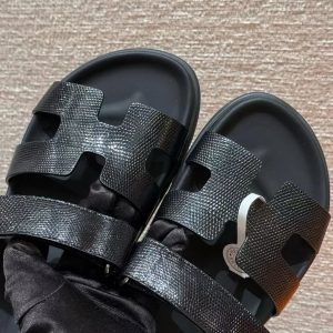 Hermes Chypre Sandal Women Techno-sandal Shiny Java Lizard Noir - Image 8