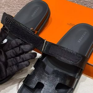 Hermes Chypre Sandal Women Techno-sandal Shiny Java Lizard Noir - Image 7