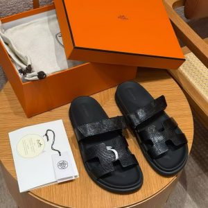 Hermes Chypre Sandal Women Techno-sandal Shiny Java Lizard Noir - Image 3