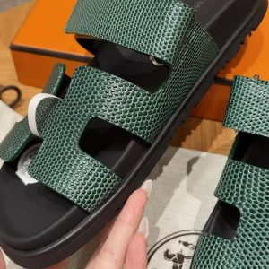Hermes Chypre Sandal Women Techno-sandal Shiny Java Lizard Vert Fonce - Image 8