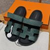 Hermes Chypre Sandal Women Techno-sandal Shiny Java Lizard Vert Fonce