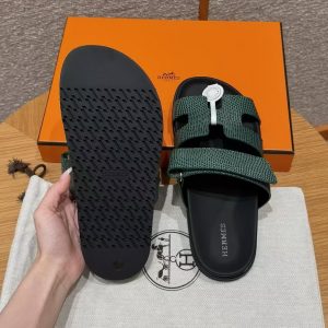 Hermes Chypre Sandal Women Techno-sandal Shiny Java Lizard Vert Fonce - Image 3