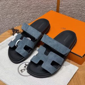 Hermes Chypre Sandal Women Techno-sandal Suede Goatskin Bleu Celeste