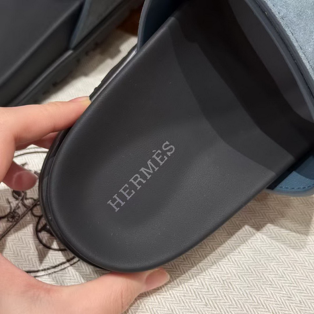 Hermes Chypre Sandal Women Techno-sandal Suede Goatskin Bleu Celeste - Image 11
