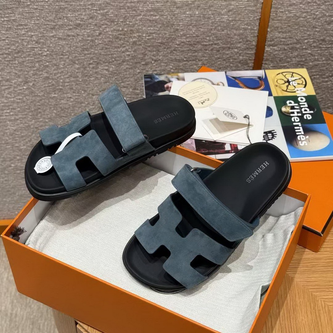 Hermes Chypre Sandal Women Techno-sandal Suede Goatskin Bleu Celeste - Image 4
