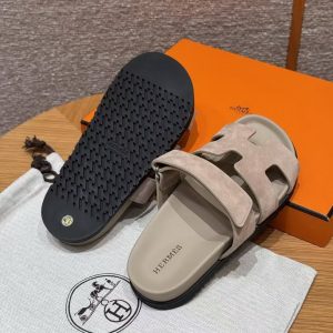 Hermes Chypre Sandal Women Techno-sandal Suede Goatskin Clay Beige - Image 11
