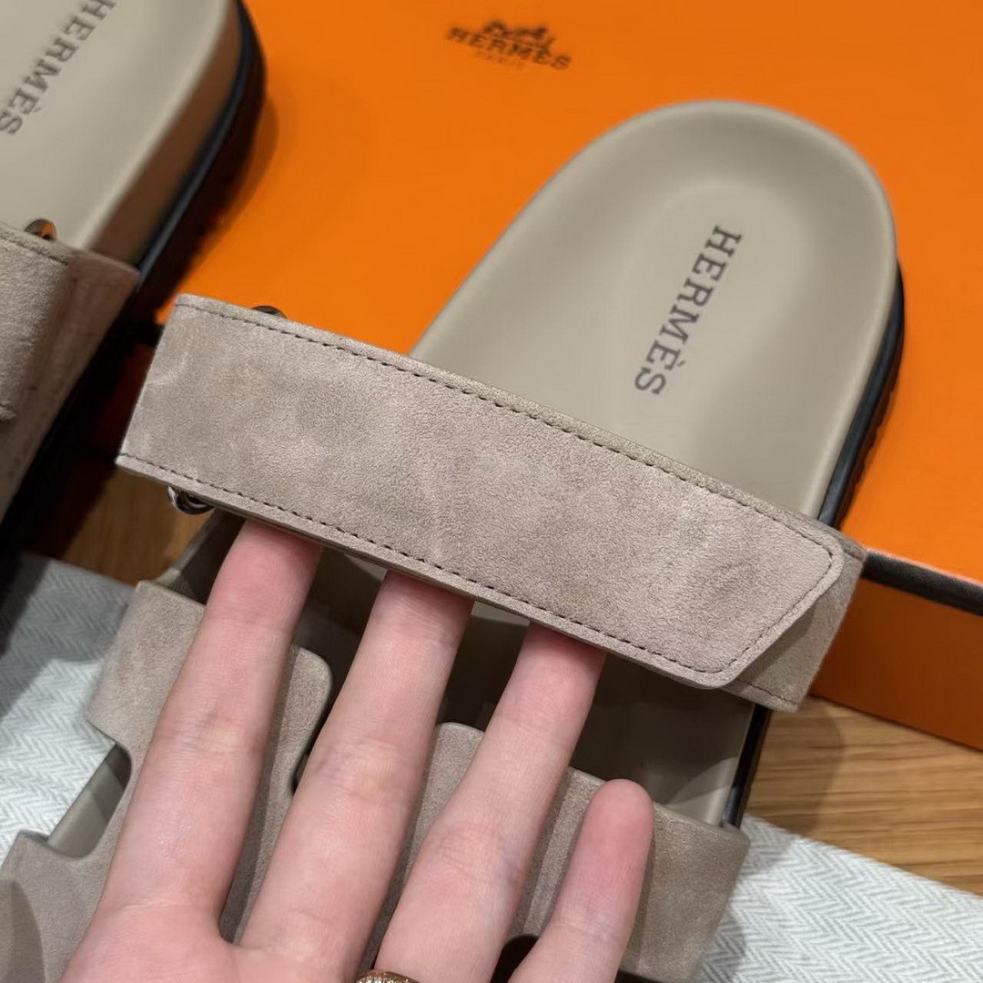 Hermes Chypre Sandal Women Techno-sandal Suede Goatskin Clay Beige - Image 5