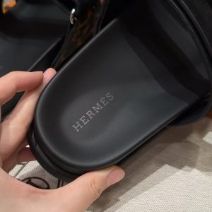 Hermes Chypre Sandal Women Techno-sandal Suede Goatskin Horsehair Gold Black - Image 6
