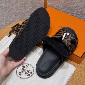 Hermes Chypre Sandal Women Techno-sandal Suede Goatskin Horsehair Gold Black - Image 4