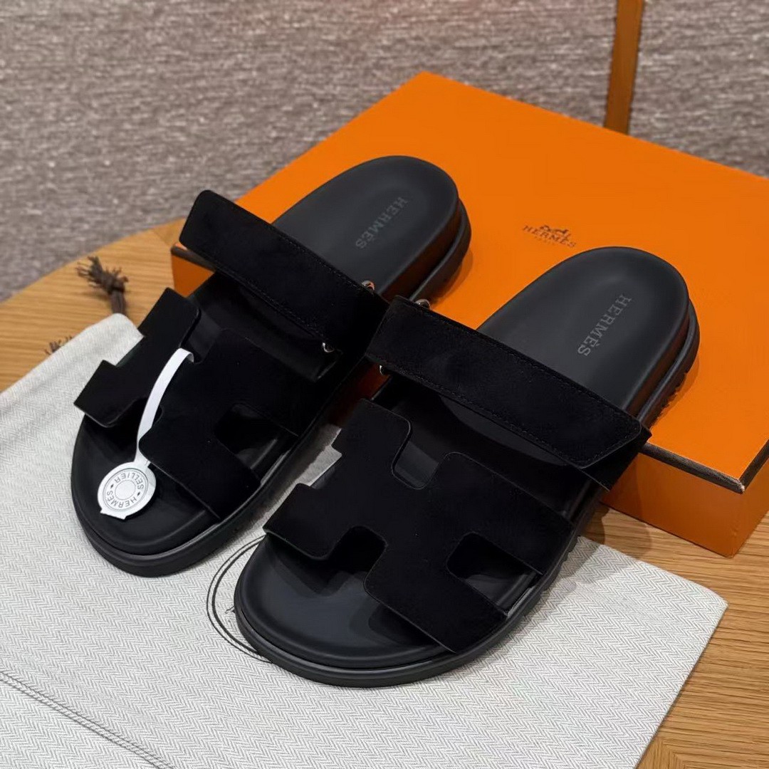 Hermes Chypre Sandal Women Techno-sandal Suede Goatskin Noir