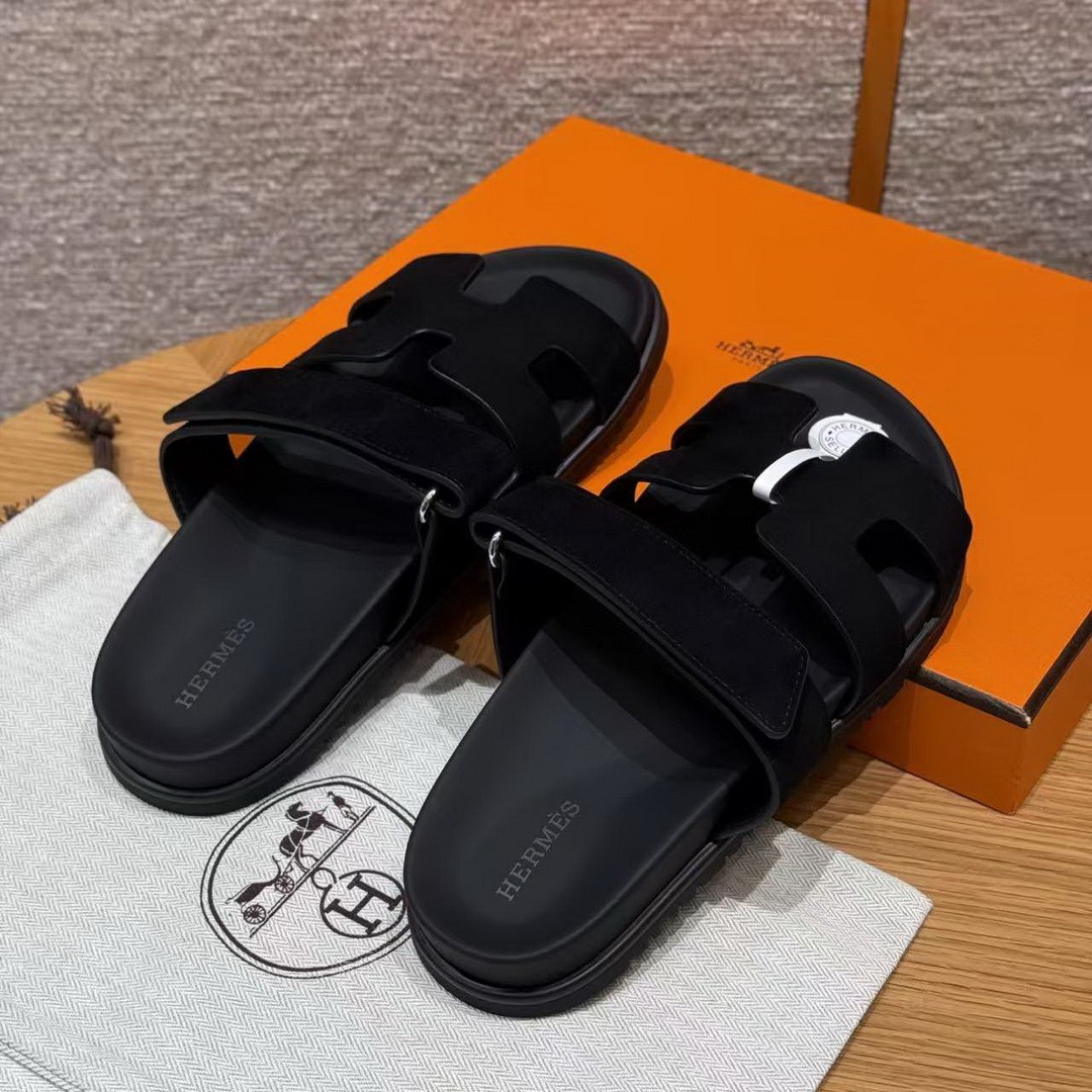 Hermes Chypre Sandal Women Techno-sandal Suede Goatskin Noir - Image 2