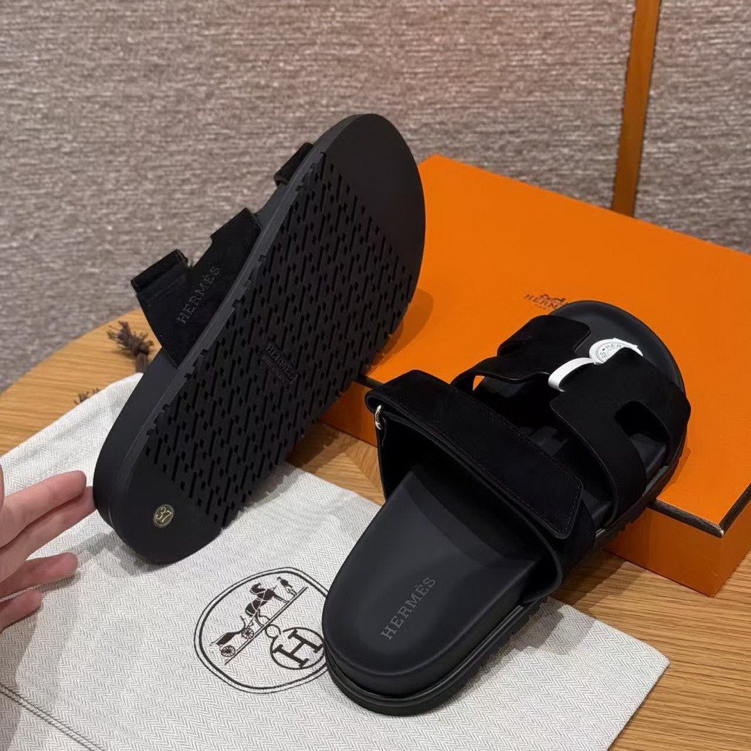 Hermes Chypre Sandal Women Techno-sandal Suede Goatskin Noir - Image 13