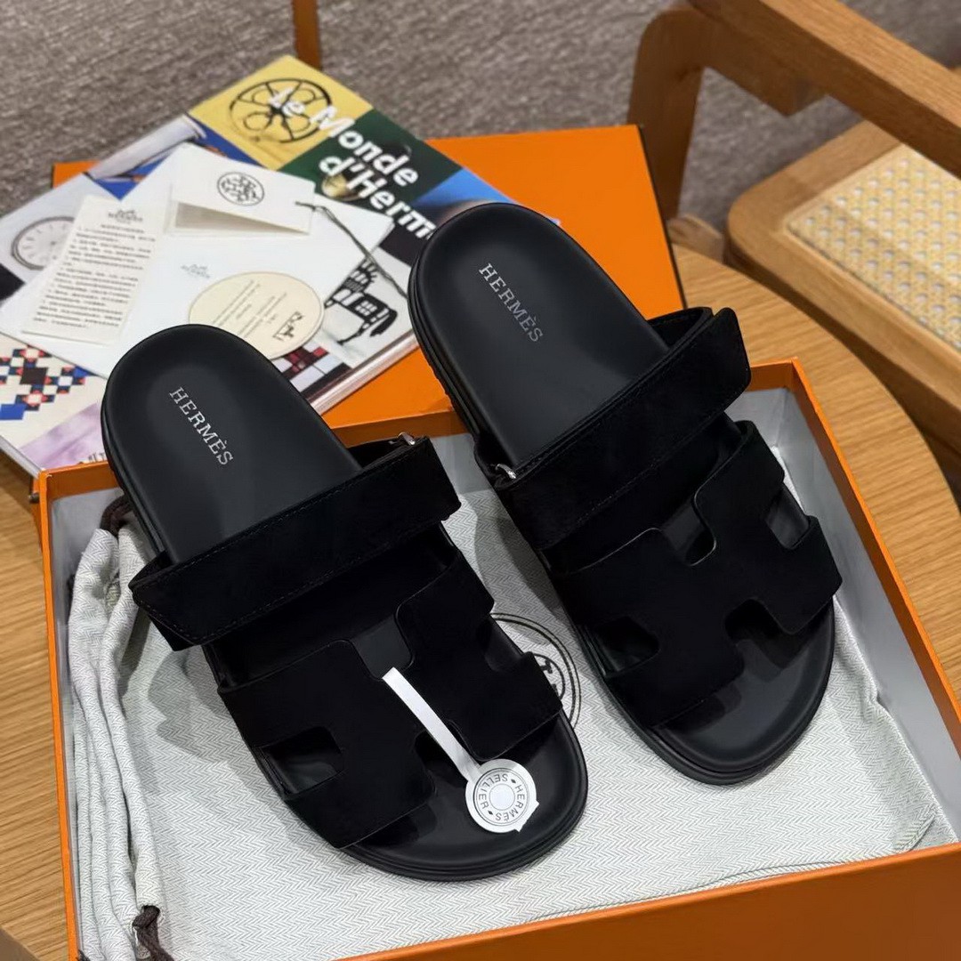 Hermes Chypre Sandal Women Techno-sandal Suede Goatskin Noir - Image 4