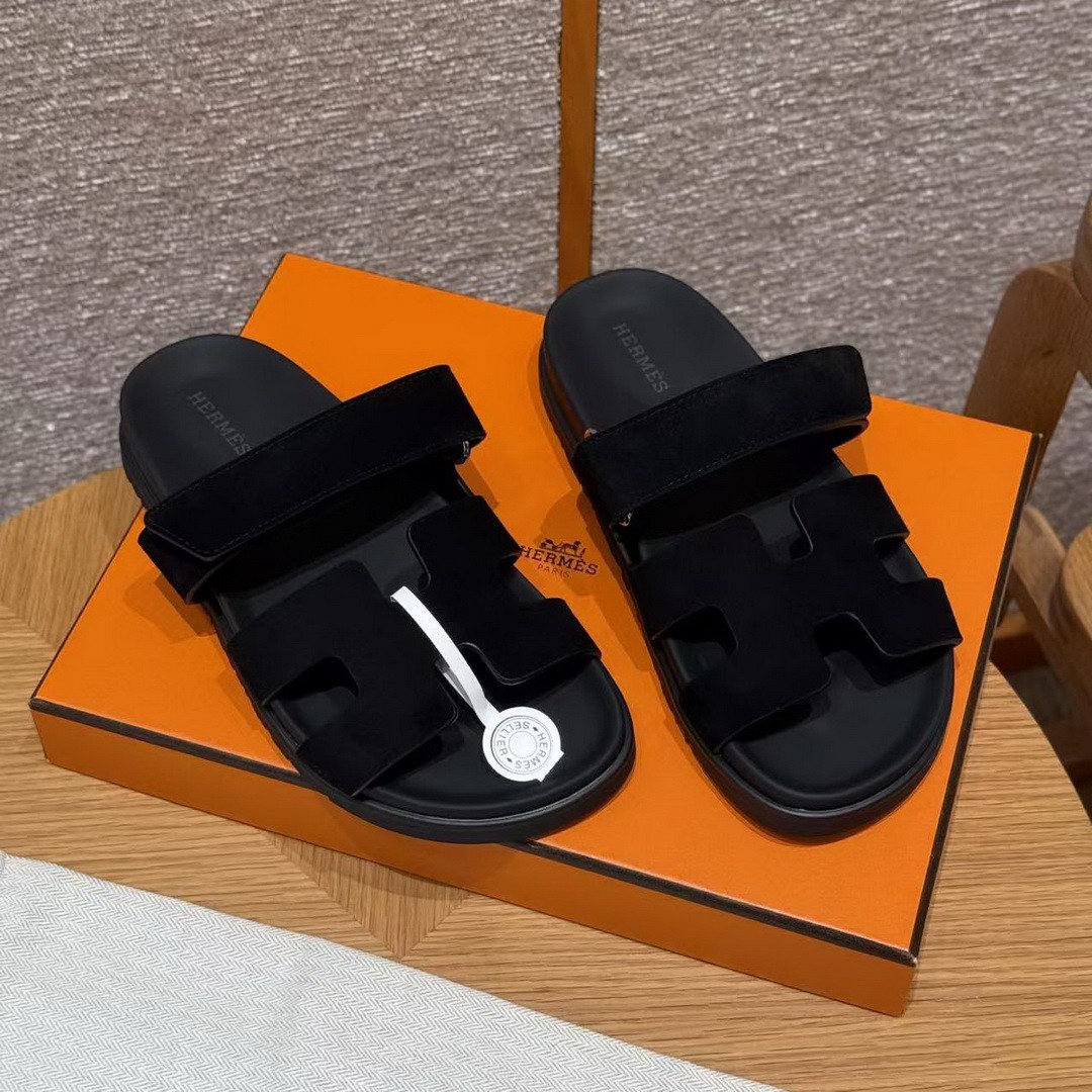 Hermes Chypre Sandal Women Techno-sandal Suede Goatskin Noir - Image 3