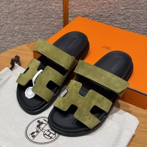 Hermes Chypre Sandal Women Techno-sandal Suede Goatskin Olive Green