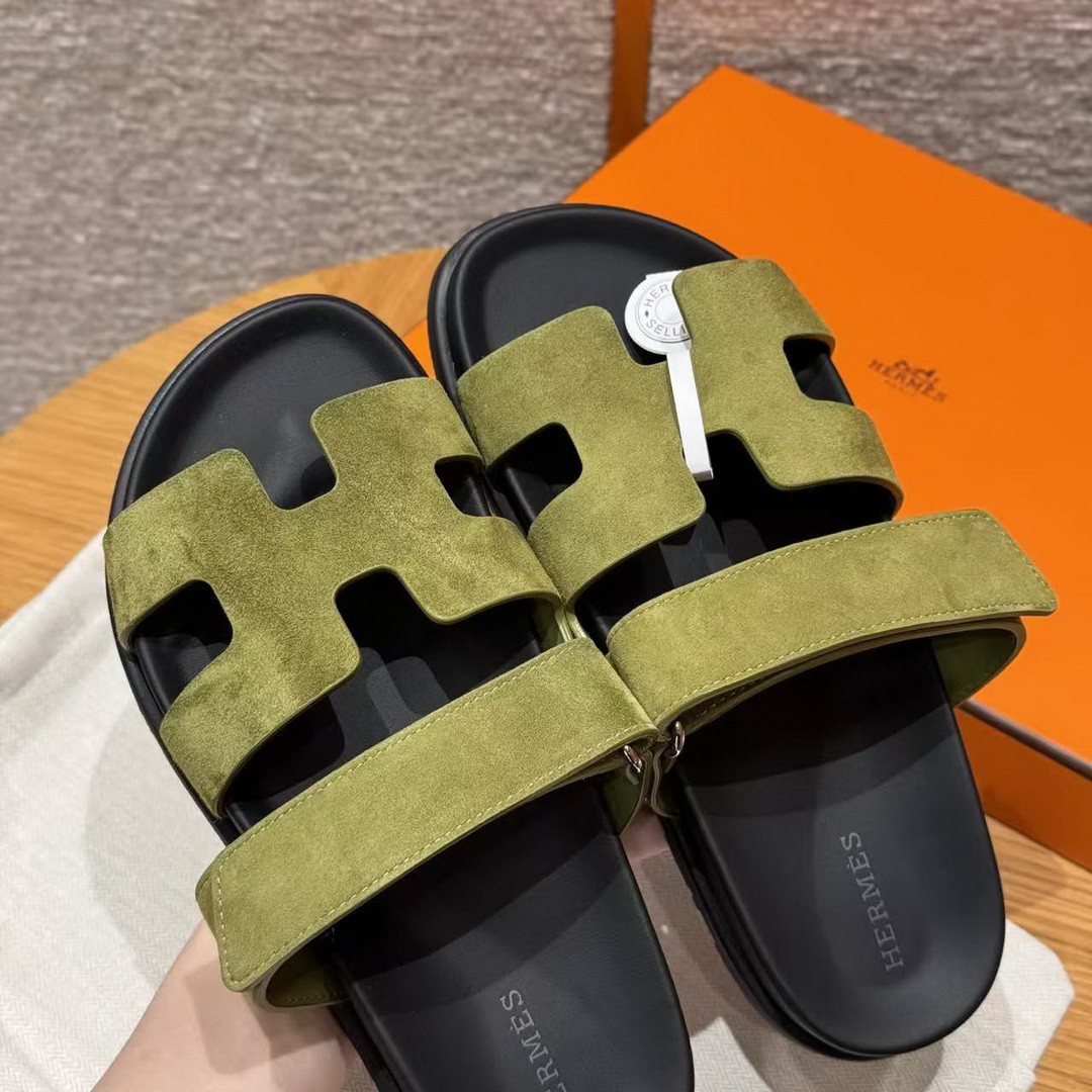 Hermes Chypre Sandal Women Techno-sandal Suede Goatskin Olive Green - Image 14