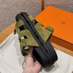 Hermes Chypre Sandal Women Techno-sandal Suede Goatskin Olive Green - Image 12