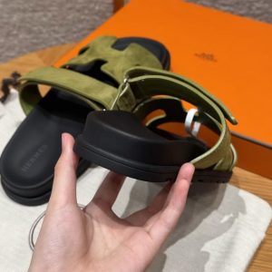 Hermes Chypre Sandal Women Techno-sandal Suede Goatskin Olive Green - Image 11