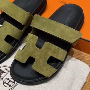 Hermes Chypre Sandal Women Techno-sandal Suede Goatskin Olive Green - Image 10