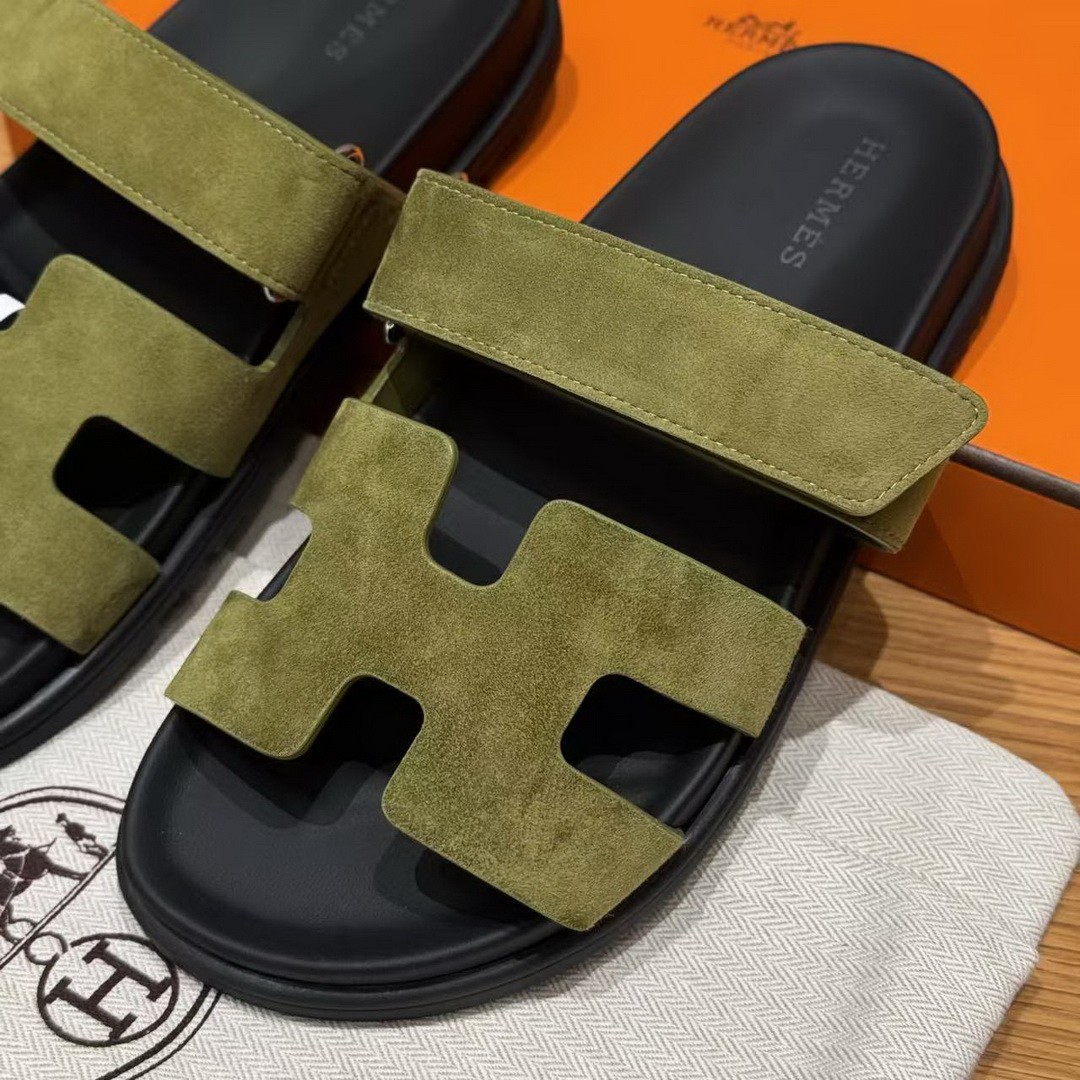 Hermes Chypre Sandal Women Techno-sandal Suede Goatskin Olive Green - Image 10