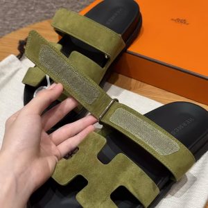 Hermes Chypre Sandal Women Techno-sandal Suede Goatskin Olive Green - Image 9