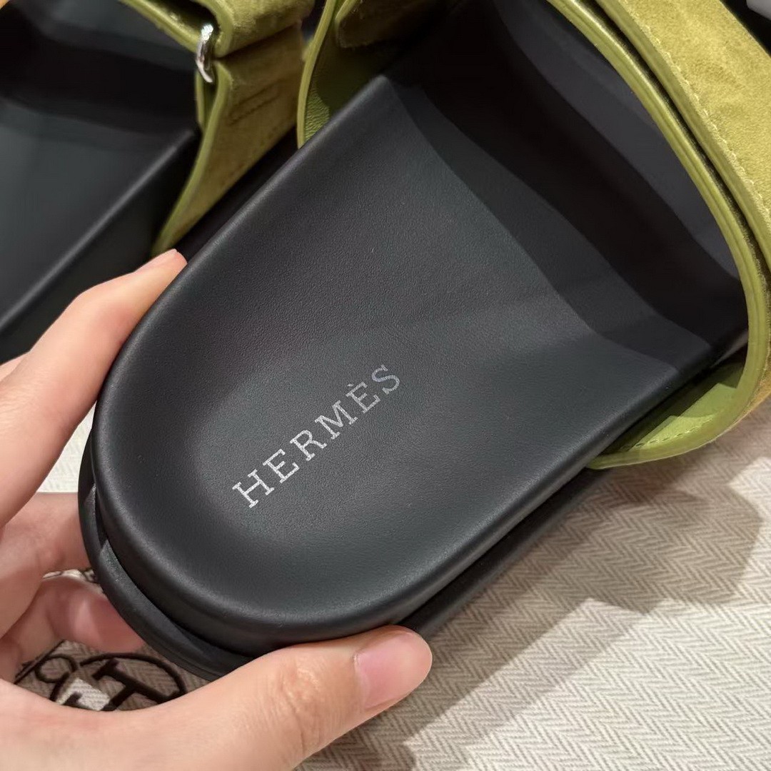 Hermes Chypre Sandal Women Techno-sandal Suede Goatskin Olive Green - Image 4