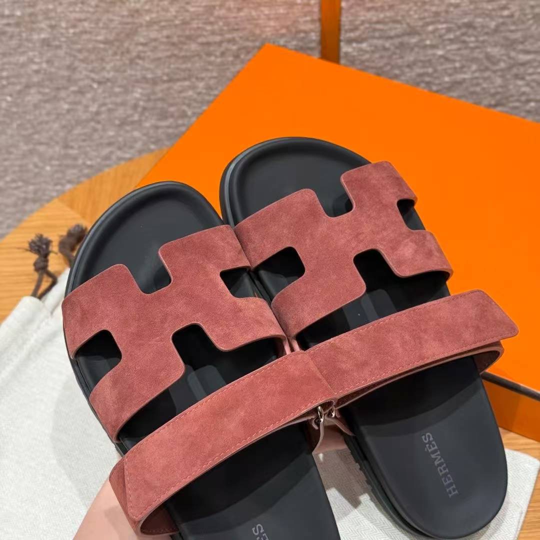 Hermes Chypre Sandal Women Techno-sandal Suede Goatskin Rose Antique Pink H222297Z RA340 - Image 12