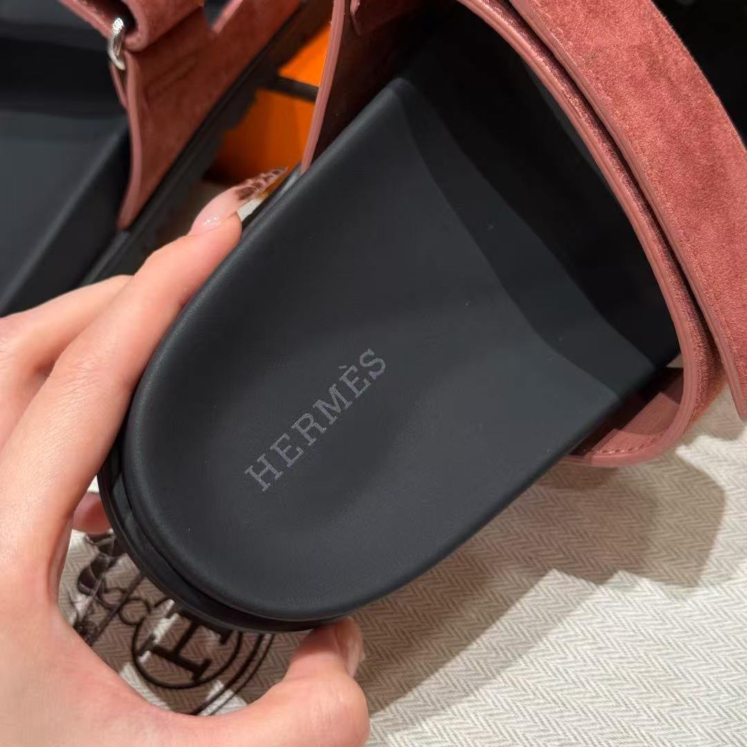 Hermes Chypre Sandal Women Techno-sandal Suede Goatskin Rose Antique Pink H222297Z RA340 - Image 11