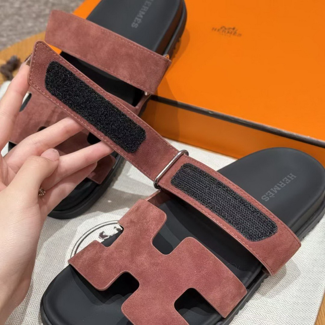 Hermes Chypre Sandal Women Techno-sandal Suede Goatskin Rose Antique Pink H222297Z RA340 - Image 9