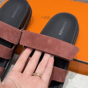Hermes Chypre Sandal Women Techno-sandal Suede Goatskin Rose Antique Pink H222297Z RA340 - Image 7