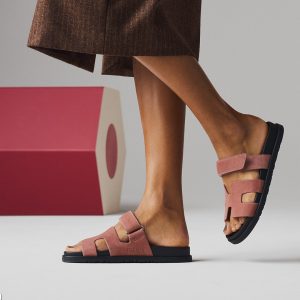 Hermes Chypre Sandal Women Techno-sandal Suede Goatskin Rose Antique Pink H222297Z RA340 - Image 3