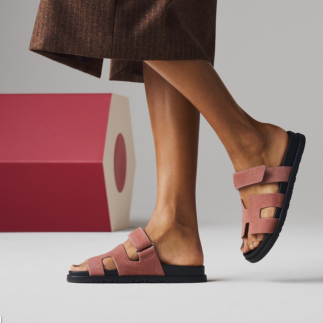 Hermes Chypre Sandal Women Techno-sandal Suede Goatskin Rose Antique Pink H222297Z RA340 - Image 3