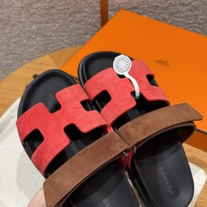 Hermes Chypre Sandal Women Techno-sandal Suede Goatskin Rouge Tomette Terre Ambrée H222297Z D3340 - Image 13