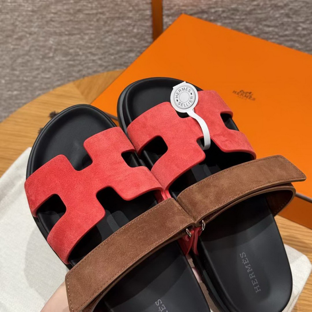 Hermes Chypre Sandal Women Techno-sandal Suede Goatskin Rouge Tomette Terre Ambrée H222297Z D3340 - Image 13